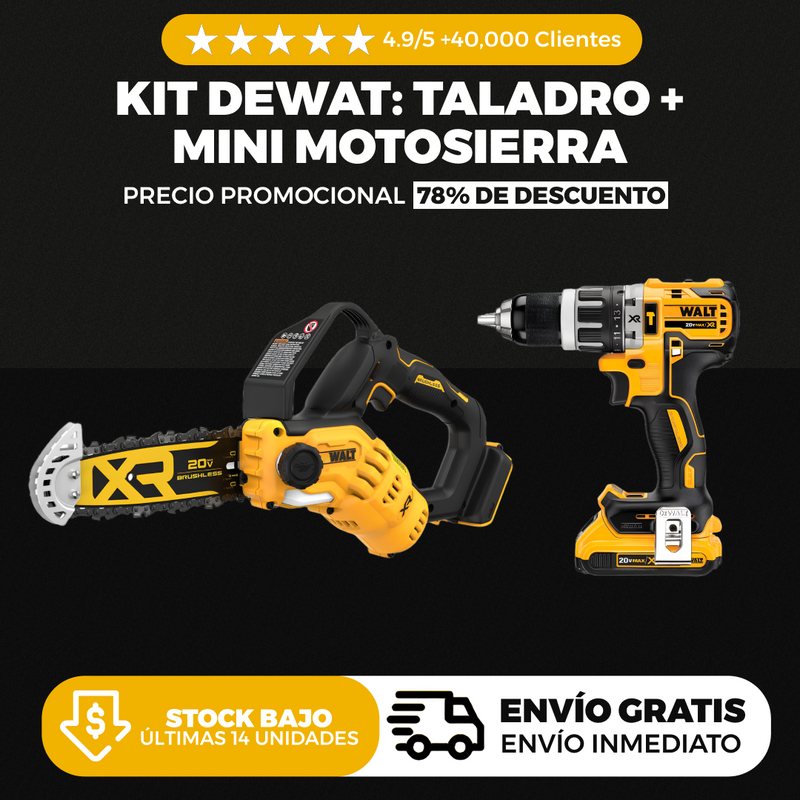 KIT DEWALT ORIGINAL: TALADRO INALÁMBRICO + MINI MOTOSIERRA - PROMOCION CIERRE DE LA TIENDA