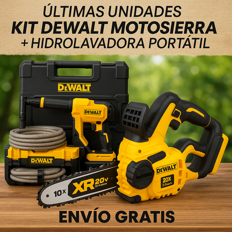 KIT DEWALT ORIGINAL: MINI MOTOSIERRA + HIDROLAVADORA PORTÁTIL + 26 ACCESORIOS + 4 BATERIAS PROMOCION CIERRE DE LA TIENDA