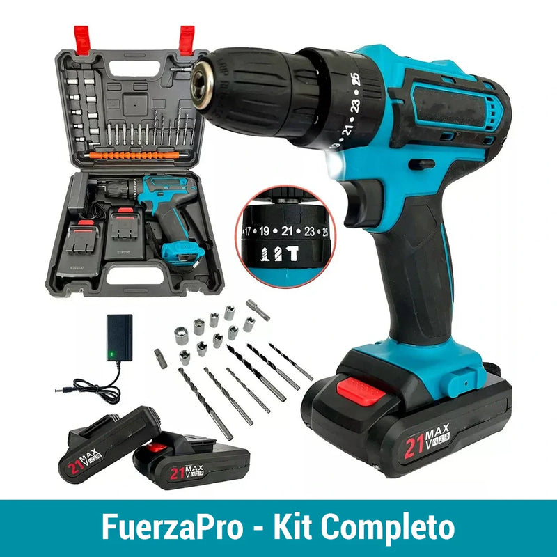[PROMOCIÓN DE ANIVERSARIO] Combo Taladro Inalámbrico 24v - FuerzaPro (27 piezas + 2 baterías + estuche) 🎁